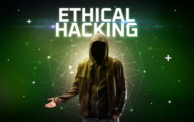 Mysterious hacker, online attack concept