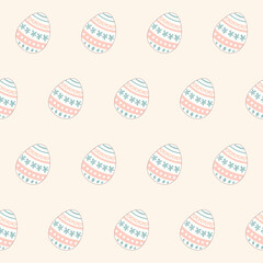 Easter Egg Cute  Seamless Pattern Background. Funny Doodle Egg Isolated on Background. Wrapping Paper Print. Baby Textile Fabric Easter Swatch Template. Easter Egg Hunt Traditional Symbol.