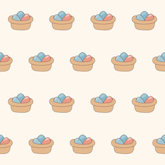 Easter Egg Cute  Seamless Pattern Background. Funny Doodle Egg Isolated on Background. Wrapping Paper Print. Baby Textile Fabric Easter Swatch Template. Easter Egg Hunt Traditional Symbol.