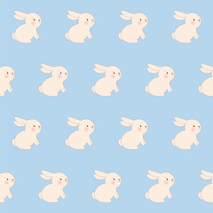 Cute Easter Bunny Character Seamless Pattern Background. Adorable Funny Doodle Rabbit Isolated on Background Wrapping Paper Print. Baby Textile Fabric Cute Easter Hare Swatch Template. 