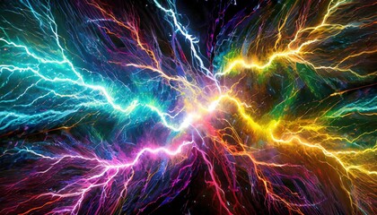 lightning bolts and colorful lightning bolts in the style of quantum wave