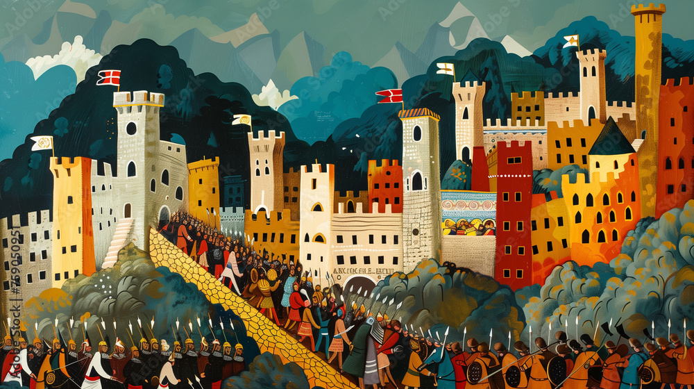 Wall mural the battle of jericho. the walls of jericho collapsing as the israelites march around them - Wall murals
