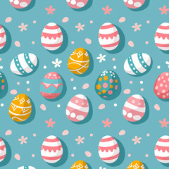 Easter eggs cliparts, vector pattern background with eggs, holiday, celebration. Colored eggs and flowers. Cut out.