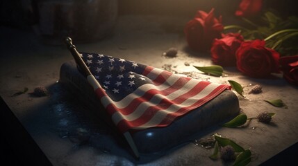 american flag on table