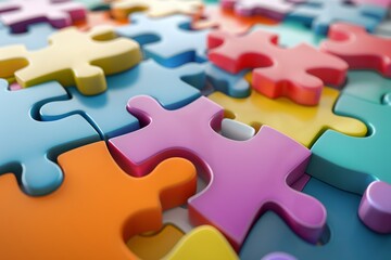 3D Render, Interlocking Puzzle Pieces To convey the idea of connection and creativity