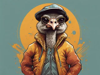 Tuinposter Illustration of a Hip Hop Inspired Ostrich © SR STOCK 01