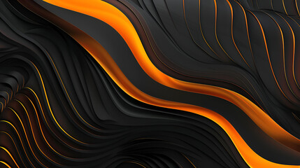 Dark matte abstract 3d wavy smooth background in black and orange colors with aesthetic concept ,Vivid 3d abstract background with bright black and orange tones for graphic design
