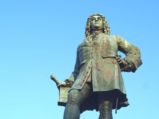 Sculpture of baroque composer George Frideric Handel in german Georg Friedrich Haendel in Halle (Saale)