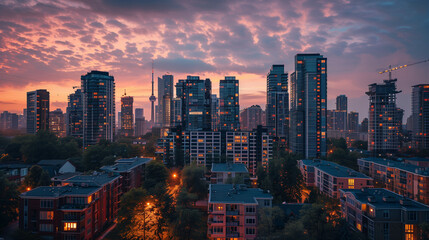 Evening Views of Modern Real Estate Homes amidst City Construction