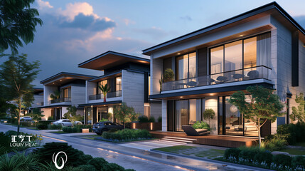 Modern Real Estate Homes in the Evening Urban Landscape - A Construction Narrative