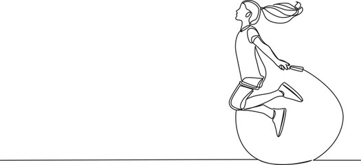 continuous single line drawing of girl skipping rope, line art vector illustration