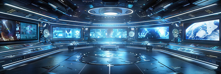 Sci-Fi Space Station Set: Futuristic TV Stage with Holographic Displays, High-Tech Gadgets, and Spacecraft
