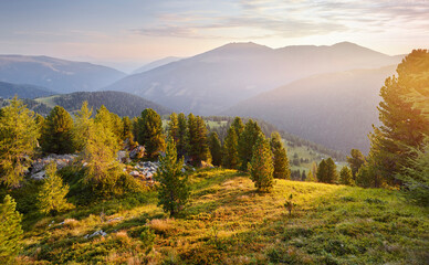 Blick von der Turracher Höhe Richtung Norden, Steiermark, Österreich