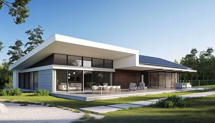 Fototapeta na wymiar villa moderna lussuosa con impianto fotovoltaico