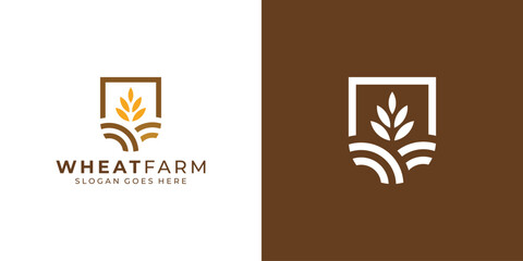 Creative Wheat Farm Logo Design. Grain Leaf Rice Farm with Minimalist Style. Grain Logo Symbol Icon Vector Design Template.