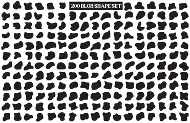 Vector liquid shadows random shapes. Black cube drops simple shapes. Blob shape organic, vector illustration set. 200 Amoeba, irregular blob shape big mega set. 