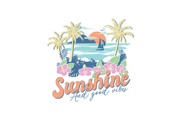 Fototapeta na wymiar Sunshine And Good Vibes, Vintage Summer sublimation t shirt design