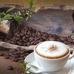 coffee beans and cup