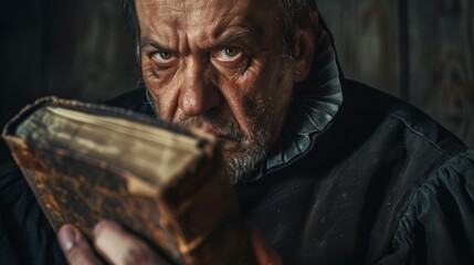 An image capturing a clergyman deeply absorbed in reading a holy book, evoking a sense of spirituality and devotion