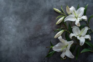 White lily condolence card background with copy space for your words - obrazy, fototapety, plakaty