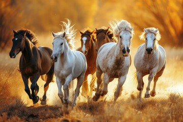 Obraz premium Stunning horses galloping freely across the field