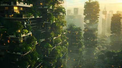 Splendid environmental awareness city with vertical, Civil architecture and natural biological life combination. Generative Ai