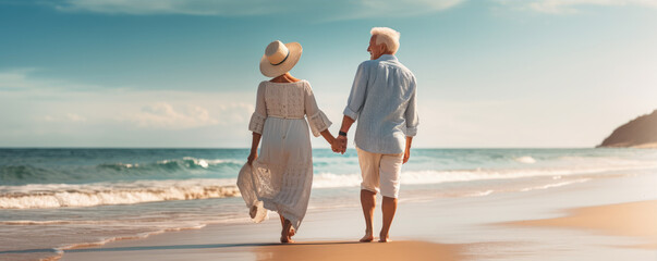 Happy senior couple on the beach, enjoying their time together on the vacation
