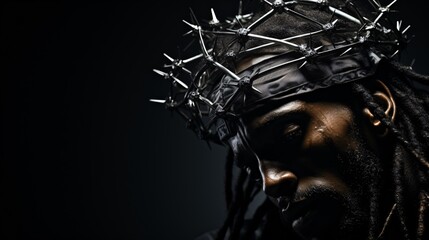 a man wearing a crown with thorns - obrazy, fototapety, plakaty
