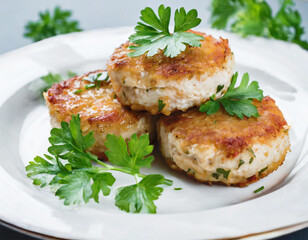 Crab cakes with parsley as an appetizer plate. - 759064184
