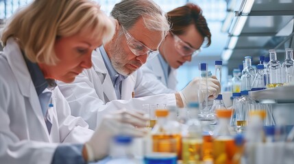 Lab technicians diligently analyze and process various samples in a controlled laboratory setting, utilizing precise techniques and equipment for accurate results.