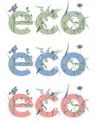 Eco Icon Made of Green Leaves and Flowers on a Transparent Background