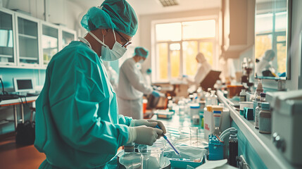 Medical staff working hard in a bright laboratory during daytime