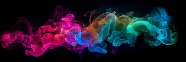 Colorful cloud of magic neon smoke fog. Smoky purple haze with 3d blue steam flow with waves of curls and whirlpool of movement effect