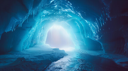 Stunning glacier cave featuring a brilliant entrance that suggests a passage to another realm or discovery