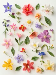 collection of flowers closeup. Beautiful spring and summer flowers. Set of different beautiful flowers isolated on white background