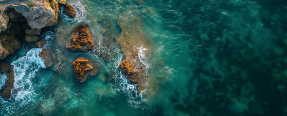Fototapeta na wymiar Aerial view of rocky shoreline.