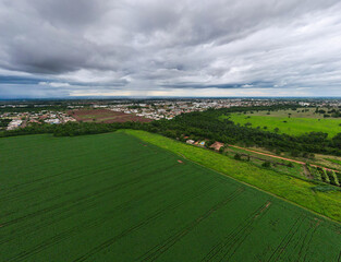 Aerial Landscape of field during summer in city of Tangara da Serra in Mato Grosso