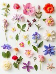 collection of flowers closeup. Beautiful spring and summer flowers. Set of different beautiful flowers isolated on white background