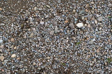 Closeup of a dirt road with small rocks and pebbles. Usable for graphic designs
