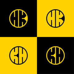 Simple HK and KH Letters Circle Logo Set, suitable for business with HK and KH initials