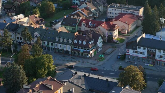 Beautiful Downtown Market Square Lesko Aerial View Poland