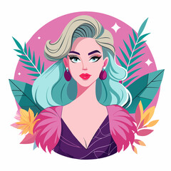 Illustrate a chic fashion illustration of a glamorous girl, suitable for transforming into a captivating sticker for t-shirts