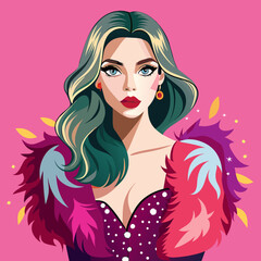 Illustrate a chic fashion illustration of a glamorous girl, suitable for transforming into a captivating sticker for t-shirts