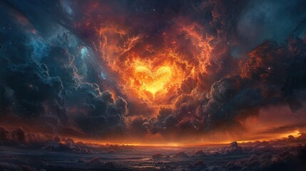 Cosmic Heart of a Nebula: A Beacon of Hope and Renewal in the Universe - obrazy, fototapety, plakaty