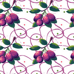 Pattern with red plum pattern on dark and light background for fabric design. Bokeh effect. Oriental pattern. Seamless pattern. vector illustration