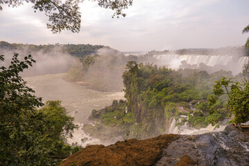 Iguazu Falls is a series of waterfalls on the border of Brazil and Argentina. 