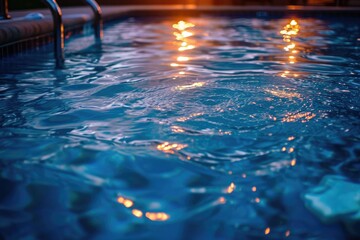 Swimming pool evening time photo with warm sun light