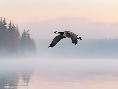 duck bird misty morning in the morning.