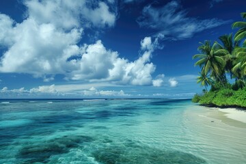 Tropical island breeze with palm tree and blue sky