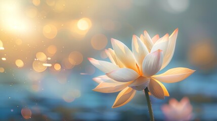 White lotus flower with blurred background with a copyspace